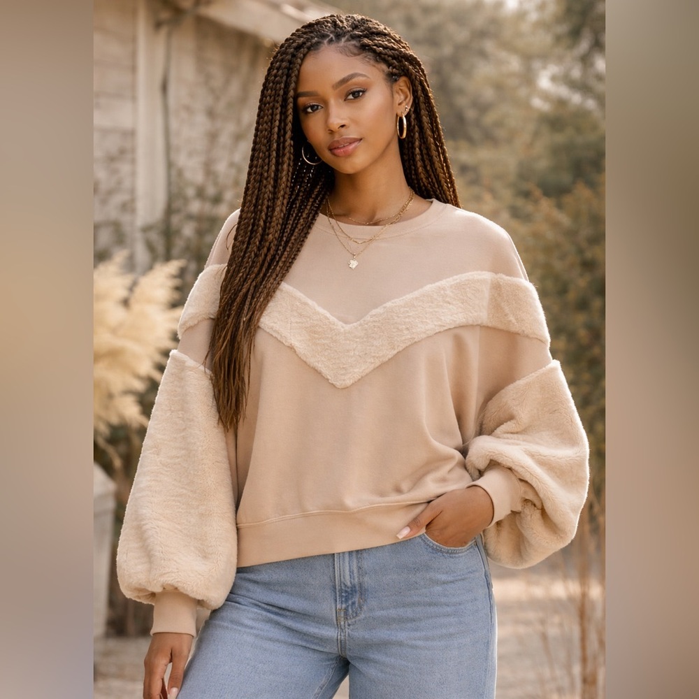 Zara Neutral Beige Crewneck Sweater